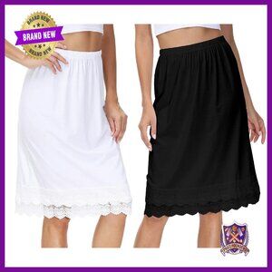 Knee Length Lace Trim Half Slip Underskirt S-5XL Cotton Spandex